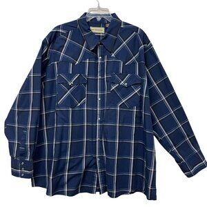 Bit & Bridle Men’s Western Pearl Snap Shirt Windowpane Plaid 4X Blue